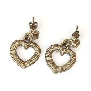Vintage Antique Silver-Toned Heart Dangle Earrings